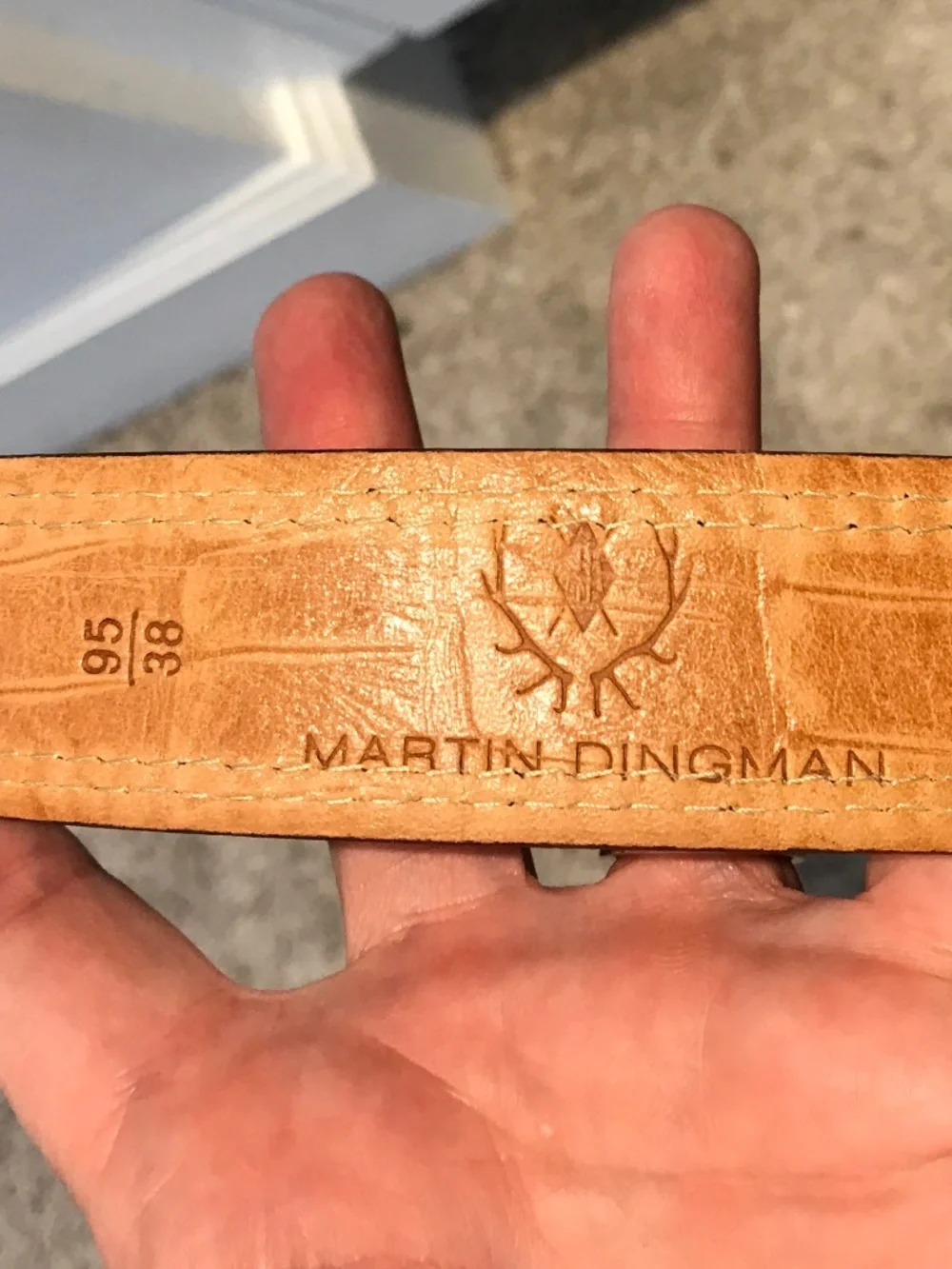 MARTIN DINGMAN HANDCRAFTED BRASS BUCKLE EXOTIC WATER BUFFALO LEATHER BELT 38
